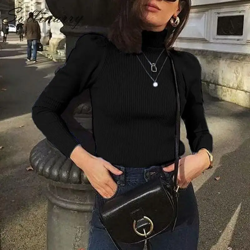 Sollinarry Vintage Turtleneck Women Sweaters Jumper Blue New Fashion Solid Autumn Sweater Winter Female Pullover Black Mujer | Женская