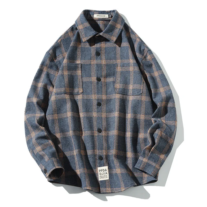 

Plus Size 5xl 4xl Autumn Style Japanese Plaid Loose Turn Down Collar Men'sShirt Casual Urban Youth Shirt Men's Clothing