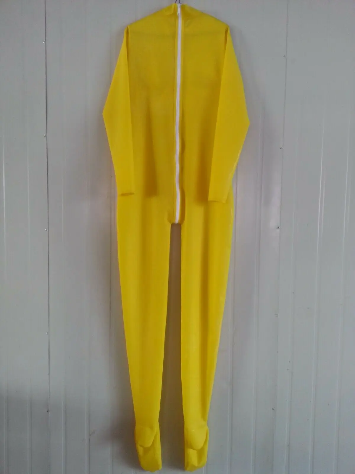 100% латексная резина Gummi Sling einteiliger желтый и белый Catsuit 0 4 мм S-XXL | Тематическая