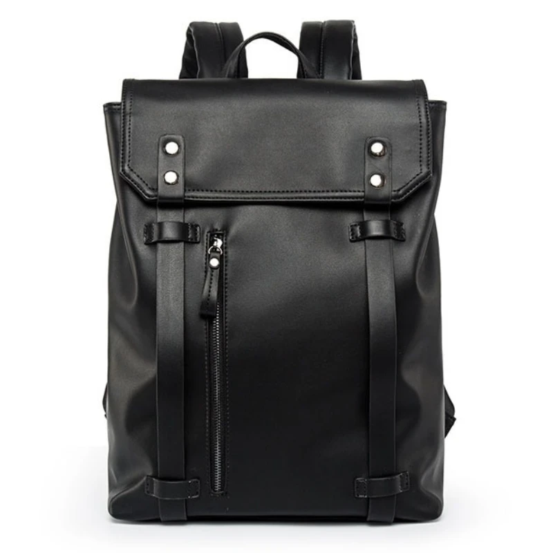 Men's Travel Bookbag Soft Pu Leather Solid Black Waterproof Back Pack for Men Laptop School Bag for Boy Male Backpack Thin 2021