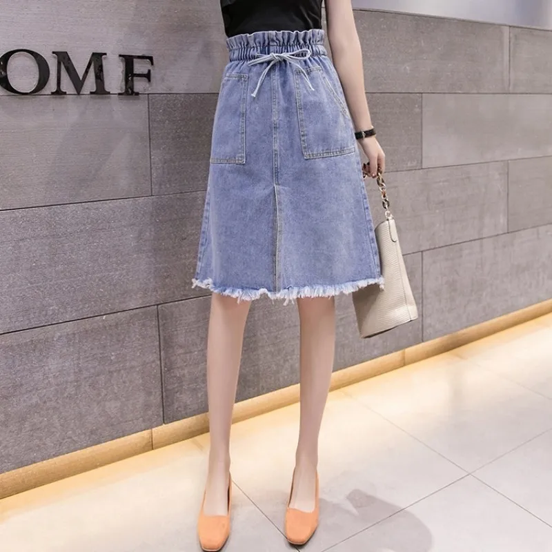 Женские джинсовые юбки с высокой талией весна-лето 2020 новинка на завязках