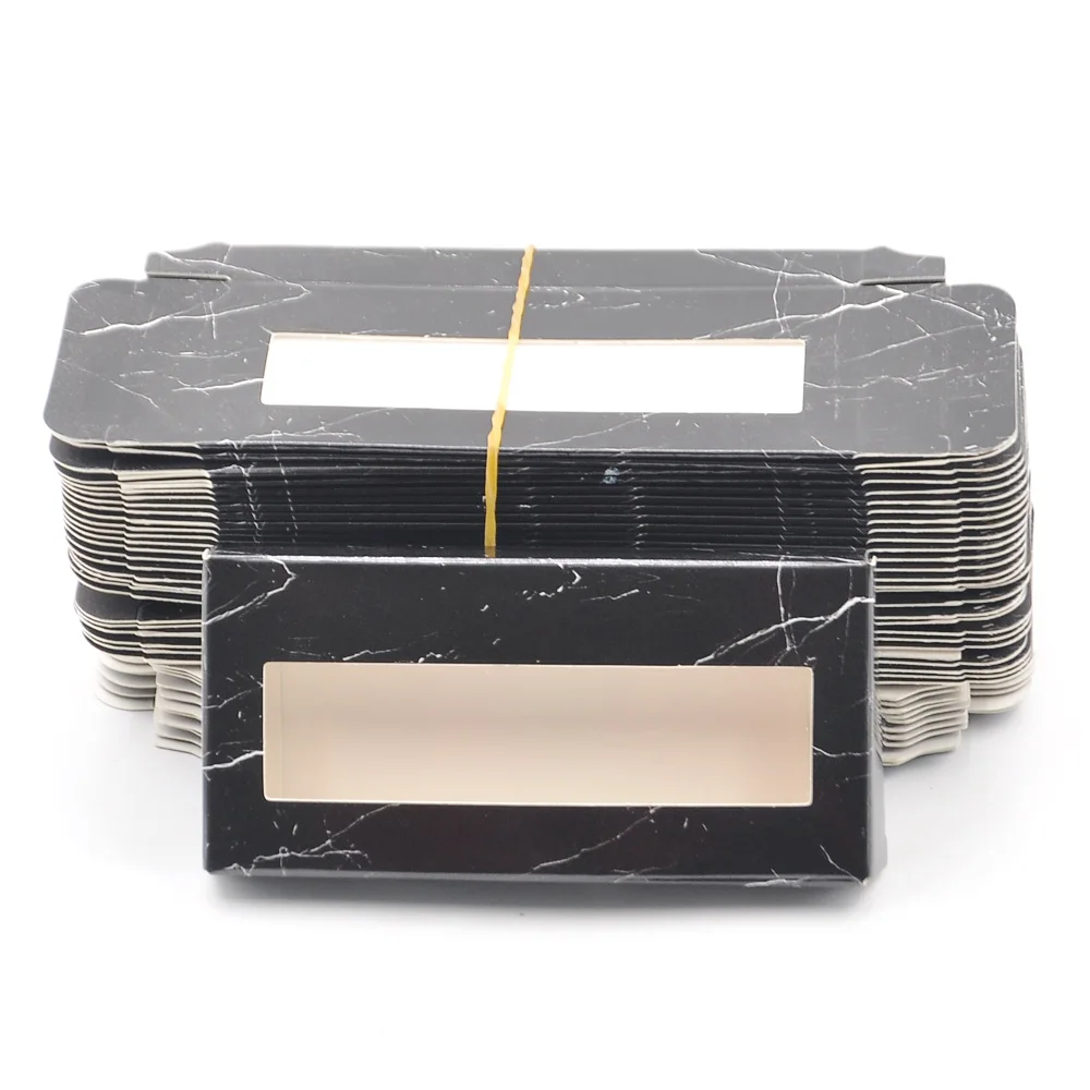

Wholesale rectangle paper box eyelash packaging box 25mm mink eyelashes black makeup case eyelash packaging vendor fast shipping