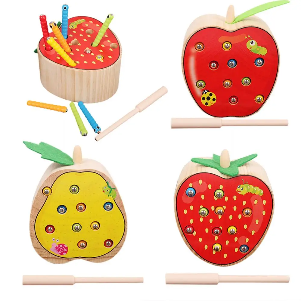 Деревянные игрушки для ловли червей Магнитные деревянные детей Ранняя