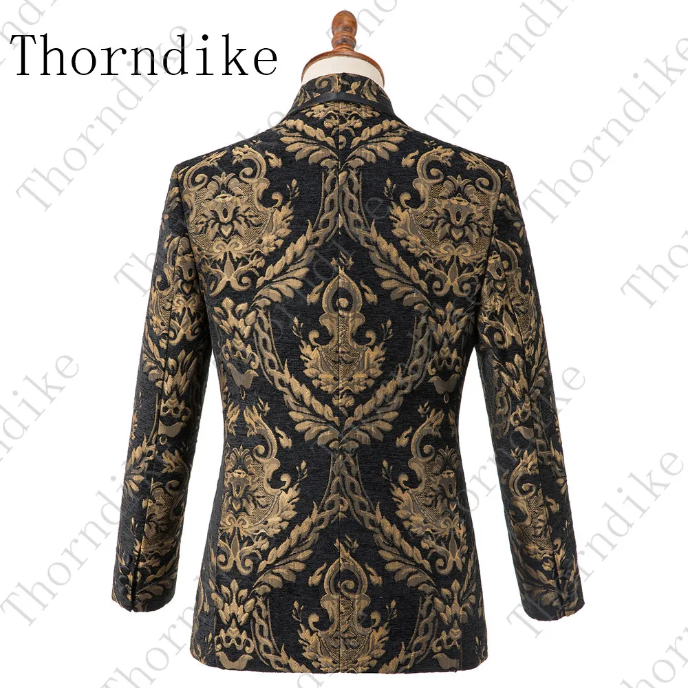 Мужской бархатный блейзер с вышивкой Thorndike золотистый цветочным узором для сцены