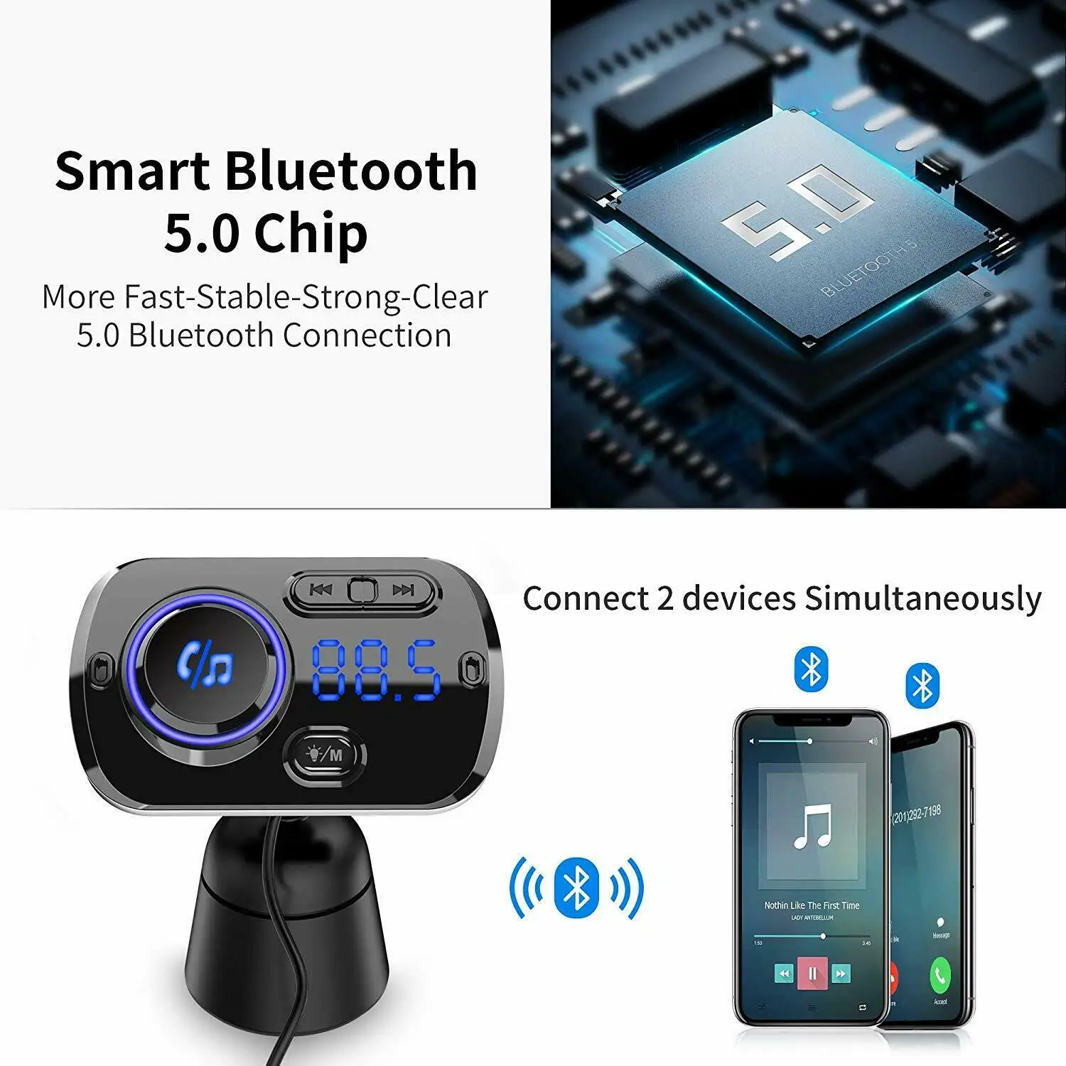 Беспроводной автомобильный комплект громкой связи Bluetooth 5 0 FM-передатчик mp3-плеер