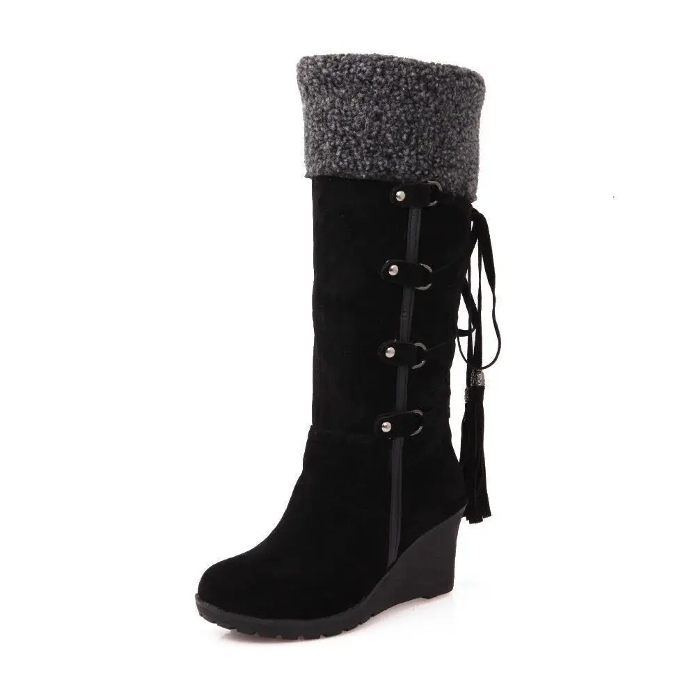 

2021new snow boots women's winter shoes warm cotton shoes cold winter knee-high boots ladies wedges boots 7 cm plus size fashion