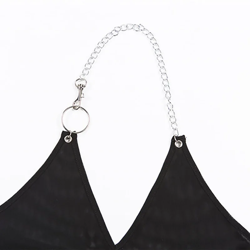 Sexy Halter Bodysuit Women Fashion Mesh Backless Low Neckline Metal Chain Skinny Jumpsuit Party Night Club Hot Lady Playsuit |