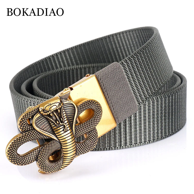 BOKADIAO Men&women Nylon Belt Metal Automatic Buckle canvas belts Outdoor sports Casual jeans waistband Army military male strap