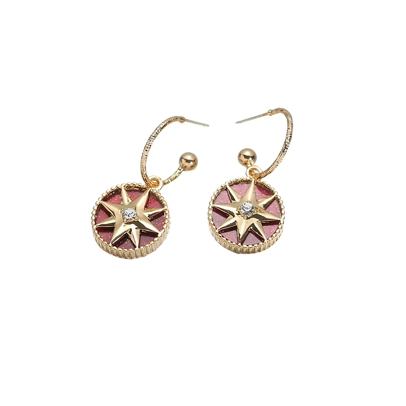 

Retro Eight Awn Star Lucky Compass Earrings for Women Korean Temperament Wild Simple round Star Ear Studs Internet Celebrity