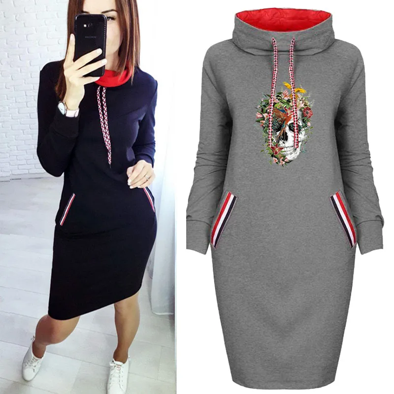 

2020 Fall Winter Women Skull Dress Plus Size Cartoon Bodycon Dresses Vintage Clothes Elegant Party Casual Women Mini Black Robe