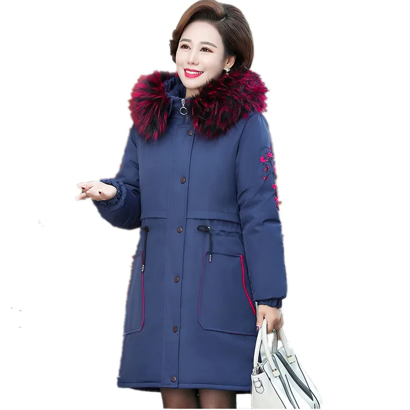

Middle age clothing Women winter coat large size Down cotton Keep warm jacket Hooded Women's top winter clothing Big fur collar