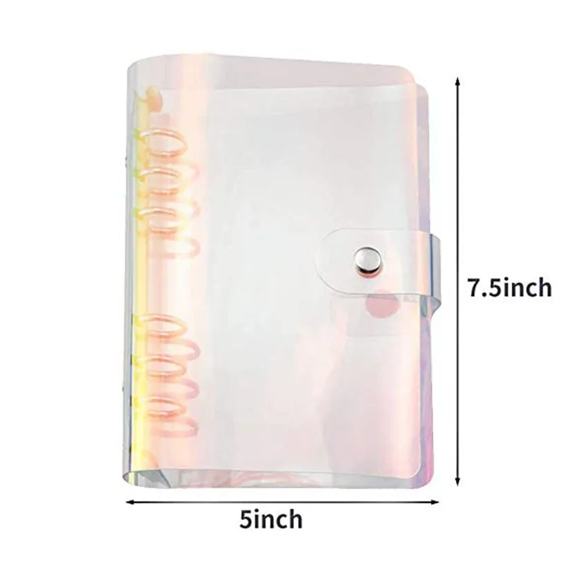 

A6 PVC Budget Binder Laser Cover 6 Ring Binding Refillable Notebook Cover With Calendar Divider,Ruler ,Button Closure