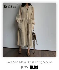 RealShe Fashion Women Dress Ladies V Neck Half Sleeve Button Solid White Dress Robe Ladies Summer Elegant Casual Long Dresses