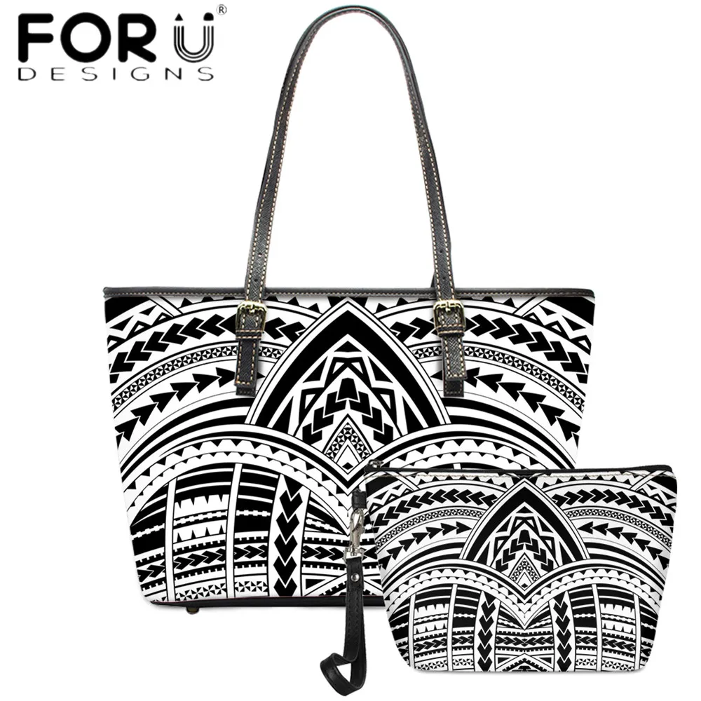 

Комплект женских сумок FORUDESIGNS высокого качества, 2 шт., Женский кошелек с принтом в полинезийском стиле, повседневная вечервечерние сумка че...