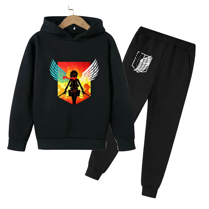 

Japanese animation Hoodie set attack giant boys and girls children's autumn street fashion Hoodie Top + Pants Set