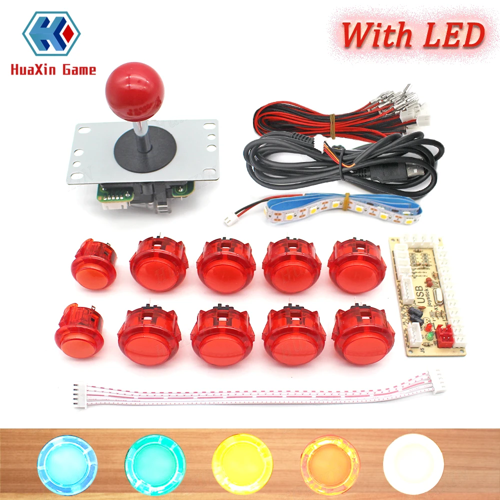 

Аркадная игра «сделай сам», набор деталей для ПК Mame Raspberry Pi Retro Pie 5 контактов 8 способов копирования SANWA, прозрачный джойстик со светодиодными ...