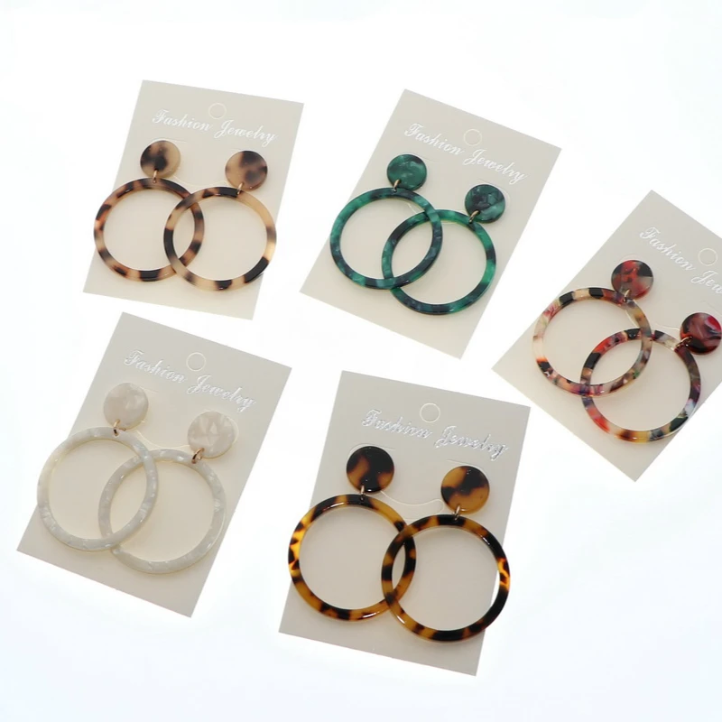 

2020 Fashion ZA Acrylic Circle Earrings for Women Big Resin Boho Statement Earring Colored Leopard Drop Acetate Earring Jewelry