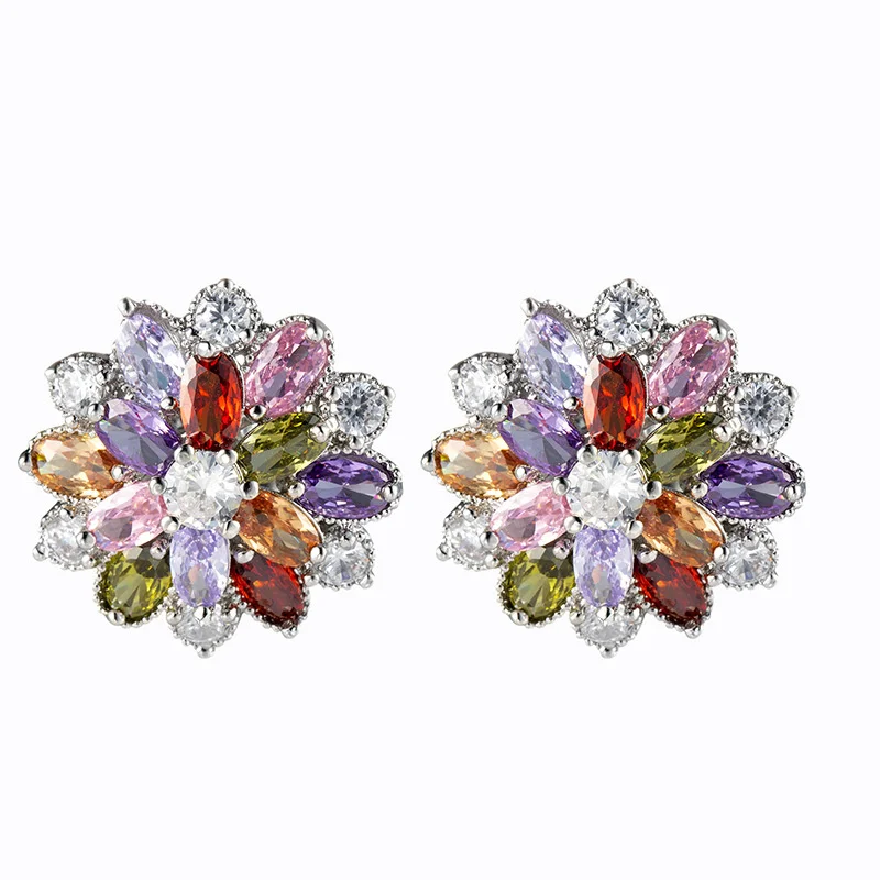 

Jellystory 925 Sterling Silver Flower Zircon Earrings For Women Simple Vintage Colorful Gems Wedding Anniversary Fine Jewelry
