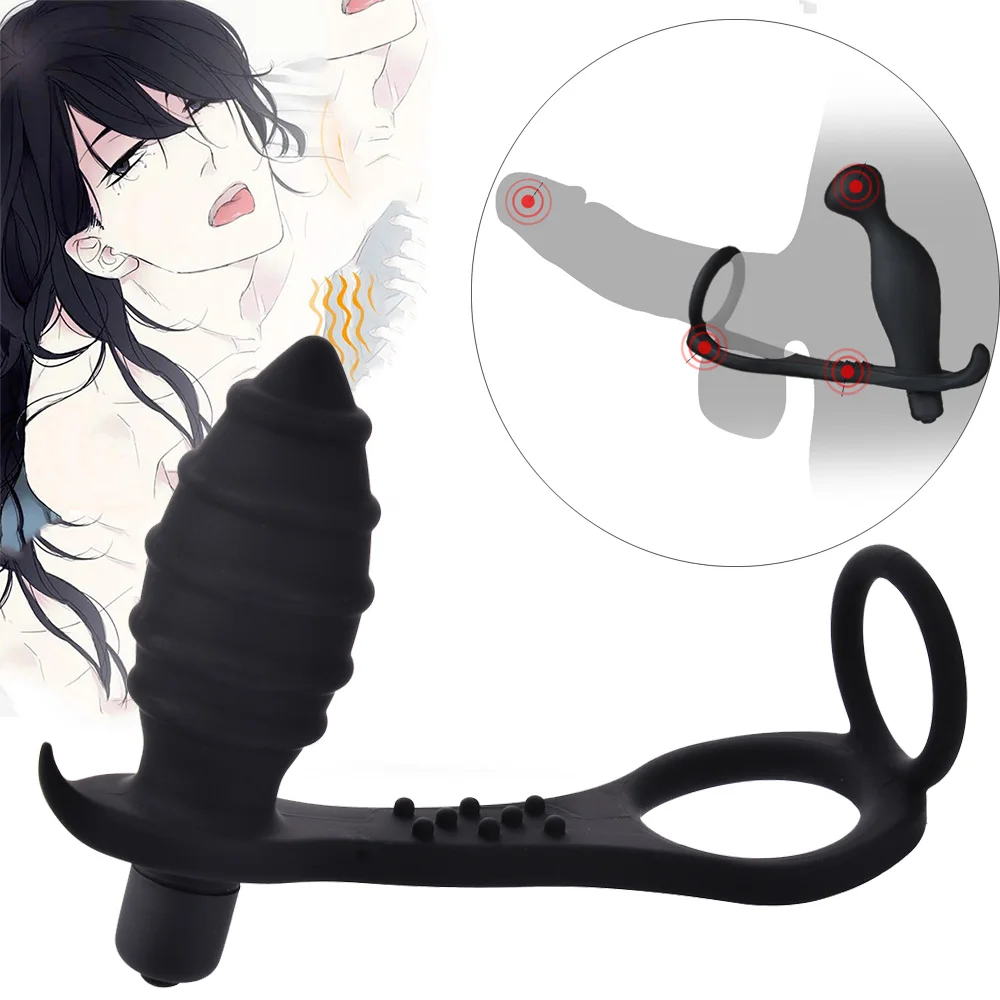 Мужской анальный вибратор силиконовый фаллоимитатор Бусины Массажер с кольцом