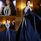 Темно-синие марокканские платья Caftan, вечерние платья с вышивкой и бусинами, кружевные Длинные вечерние платья для вечеринки