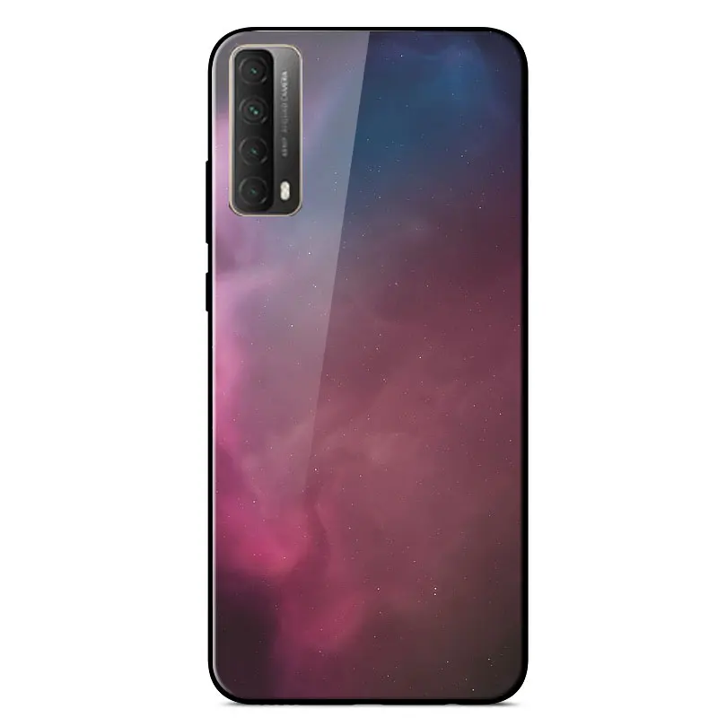 

Case For Huawei P Smart 2021 Fashion Painted Tempered Glass Phone Cover For Huawei Y7A P Smart 2021 Luxury Star Space Back Cover