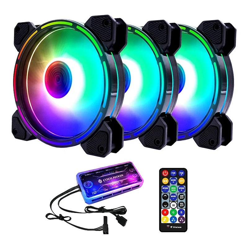 

COOLMOON RGB вентилятор шасси, 12 см тихий внутренний и внешний светильник + музыкальный контроллер настольный вентилятор охлаждения процессора (3...
