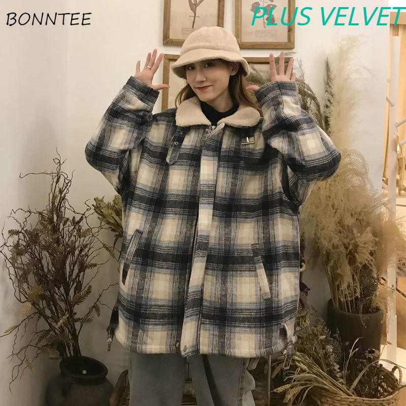 

Short Style Parkas Women Warm Aesthetic Winter Coat Plaid Korean Fashion All-match Simple Harajuku Style Casual Loose Chic