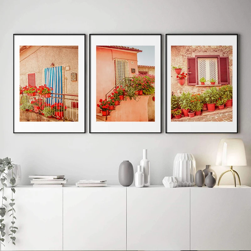 Картина на холсте с изображением цветочного дома для балкона в скандинавском