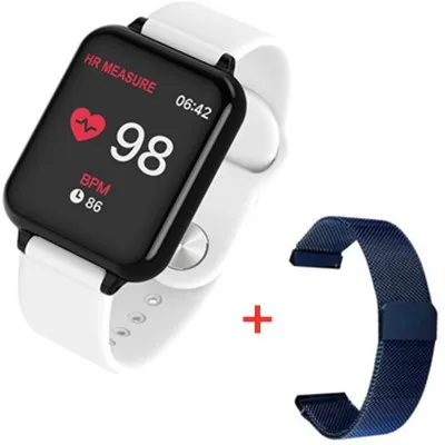 add steel strap Умные часы B57, водонепроницаемые, пульсометр, кровяное давление, несколько видов спорта, умные часы для женщин, носимые часы, мужские умные часы - Цвет: add steel strap
