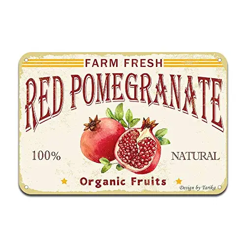 

Farm Fresh Red Pomegranate 100% Nature Organic Fruit Iron Poster Painting Tin Sign Vintage Wall Decor for Cafe Bar Pub Home Beer