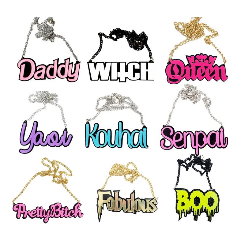 

Fashion Acrylic Colorful Letter Pendant Necklaces For Women Girls Statement Link Chain Long Necklace Punk Hip Hop Party Jewelry