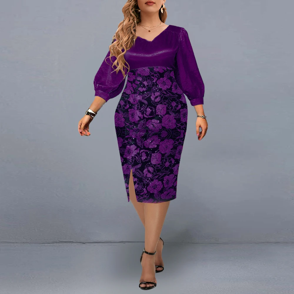 

Женское платье-миди с цветочным принтом, V-образным вырезом