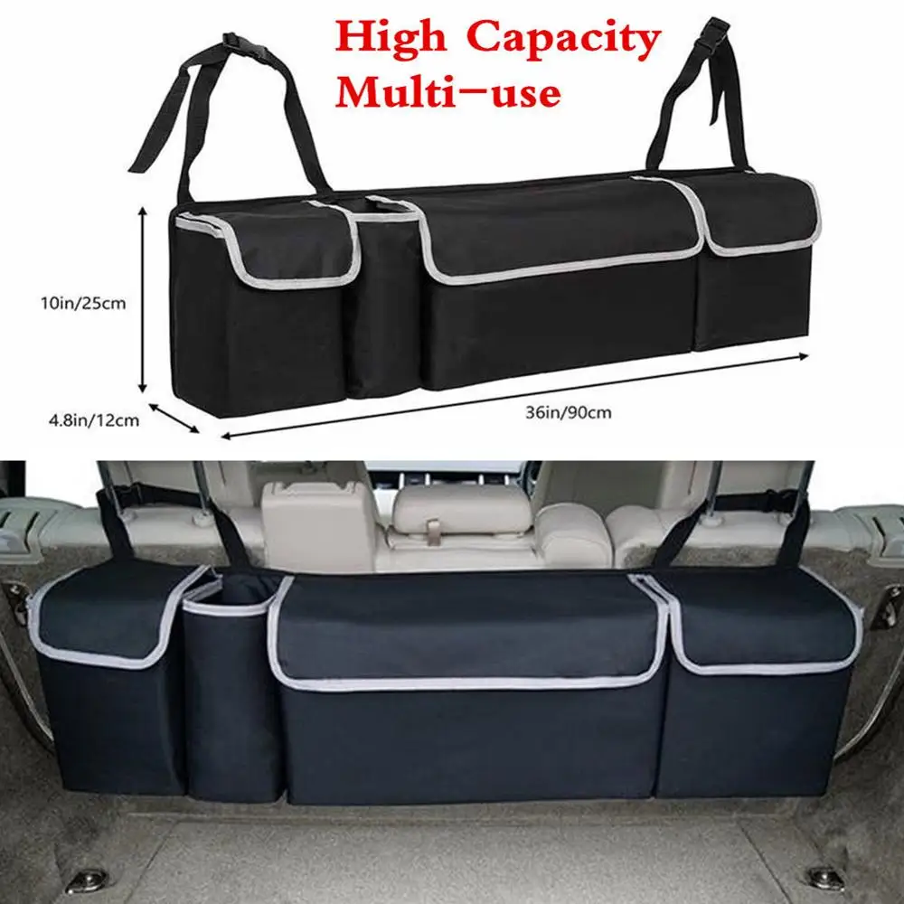 

90*25*12cm Car Trunk Organizer Foldable Car Storage Cargo Container Box Fireproof Stowing Tidying Holder Multi-Pocket Car Bag