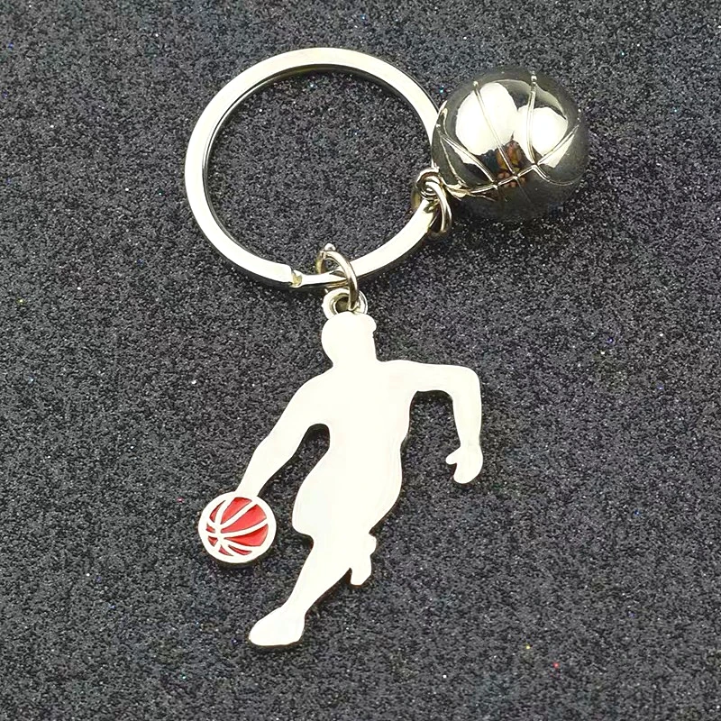 

FREE SHIPPING by FEDEX 100pcs/lot Metal Basketball Keychains Zinc Alloy Man Playing Basketball Keyrings For Boyfriend Gifts