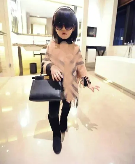 

2-7 Baby girls cloak wool tassels kids outerwear baby cape girl jacket baby girls clothes