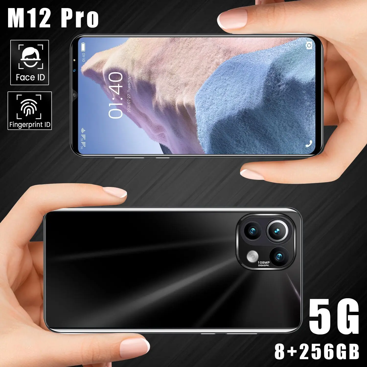 

New Arrival M12 Pro 6.1 Inch 12+512G 32MP+64MP Smartphone 5G Deca Core MT6889 1440*3200 6000MAH Android 11 Face ID Dual SIM