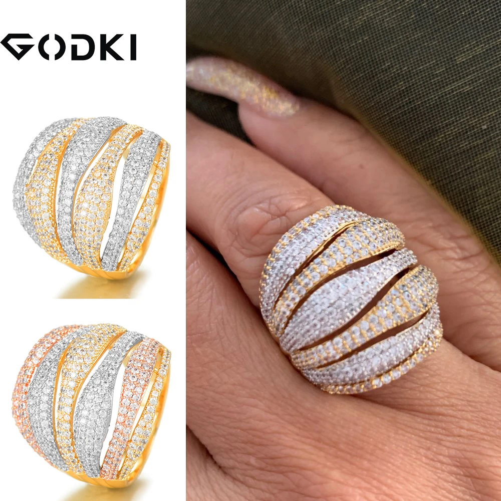 GODKI 2019 очаровательные модные массивные перекрестные стразы кольца для женщин