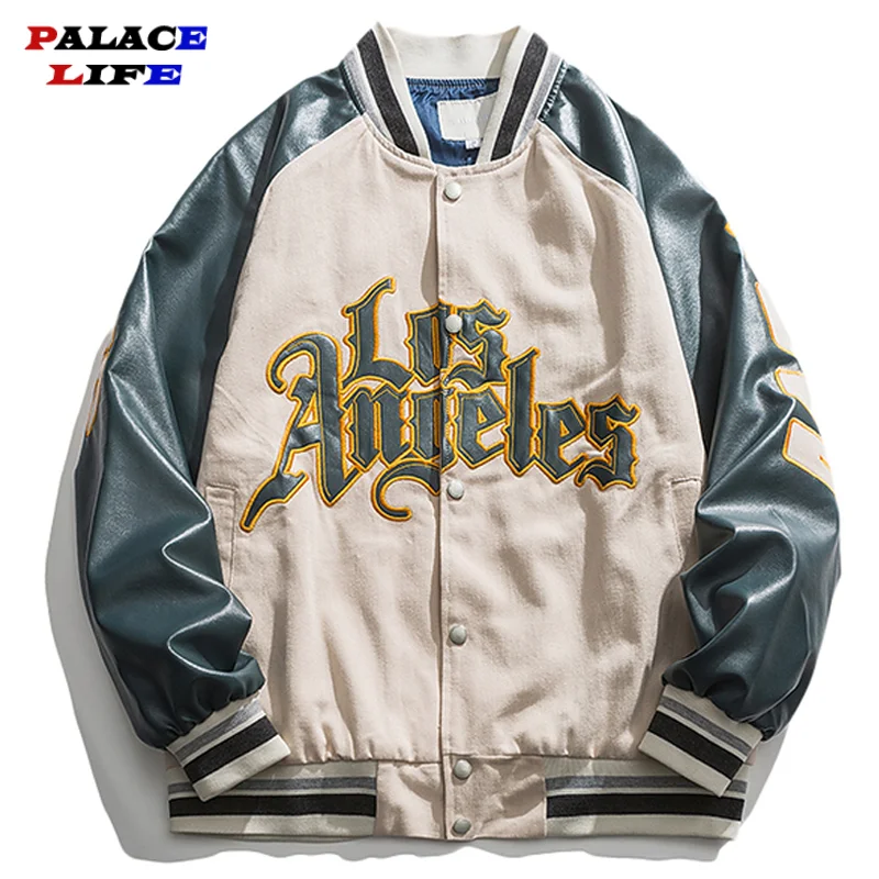 

Embroidery Baseball Jacket Coat Men Couple Patchwork Bomber Jacket Unisex Boyfriend Style Varsity Hip hop Street 2021 New Autumn