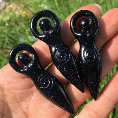 Синий Золотой песок резная богиня тотемная подвеска Кристалл Исцеление черепа