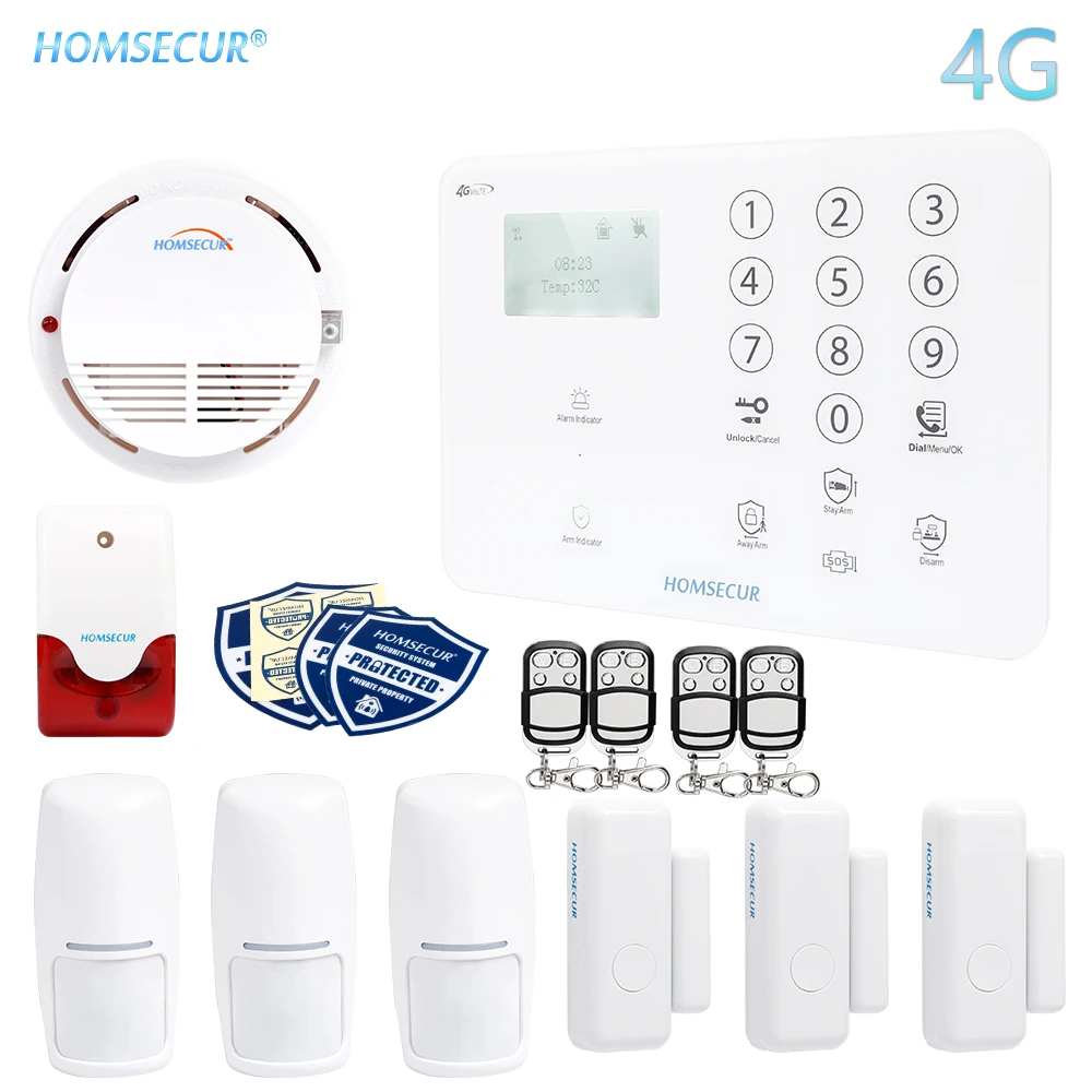 HOMSECUR GA01 4G W Беспроводная и Проводная 4G/3G/GSM ЖК система домашней сигнализации PIR
