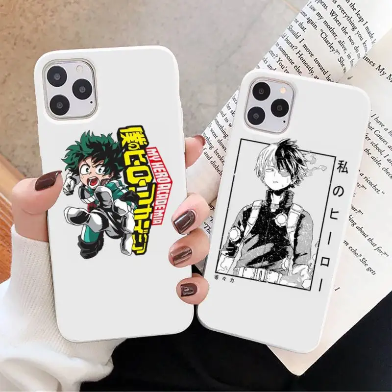 

boku My hero academia Phone Case White Candy Color for iPhone 11 12 mini pro XS MAX 8 7 6 6S Plus X SE 2020 XR