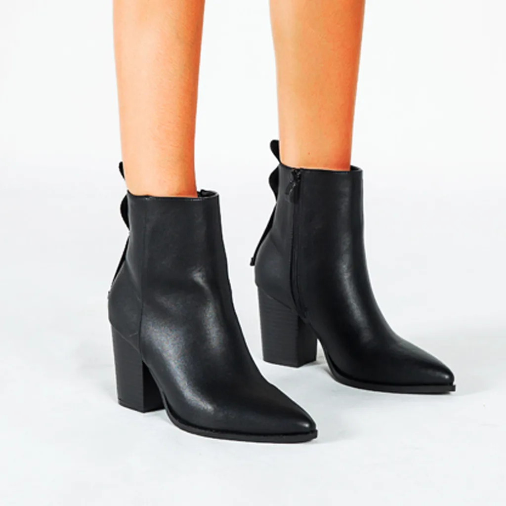 Женские ботинки из искусственной кожи на высоком каблуке заостренные квадратные