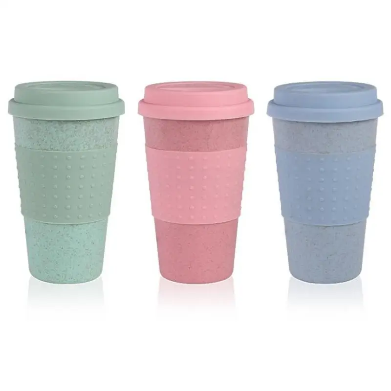 Силиконовая чашка для кофе чая путешествий с крышкой напитков воды пшеничная
