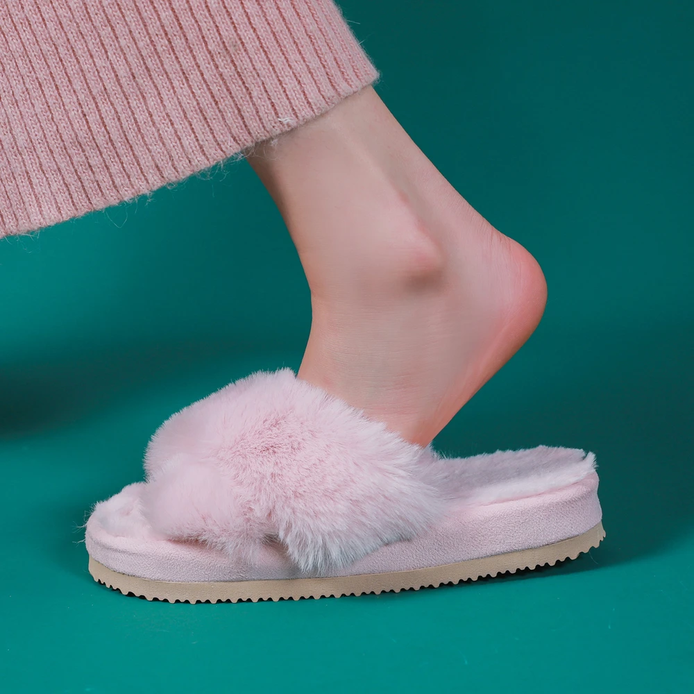 Женские меховые шлепанцы с открытым носком на платформе 3 см | Обувь