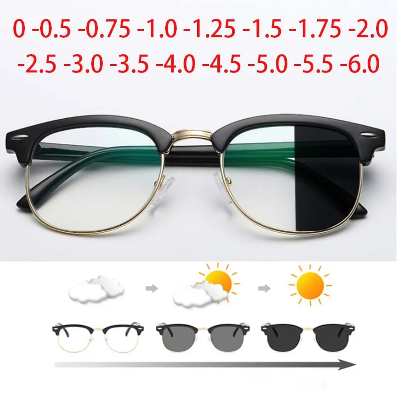 Diopter SPH 0 -0.5 -1 -1.5 -2 -2.5 -3 -3.5 -4 -4.5 -5 -5.5 -6.0 Anti Blue Light Photochromic Finished Myopia Glasses