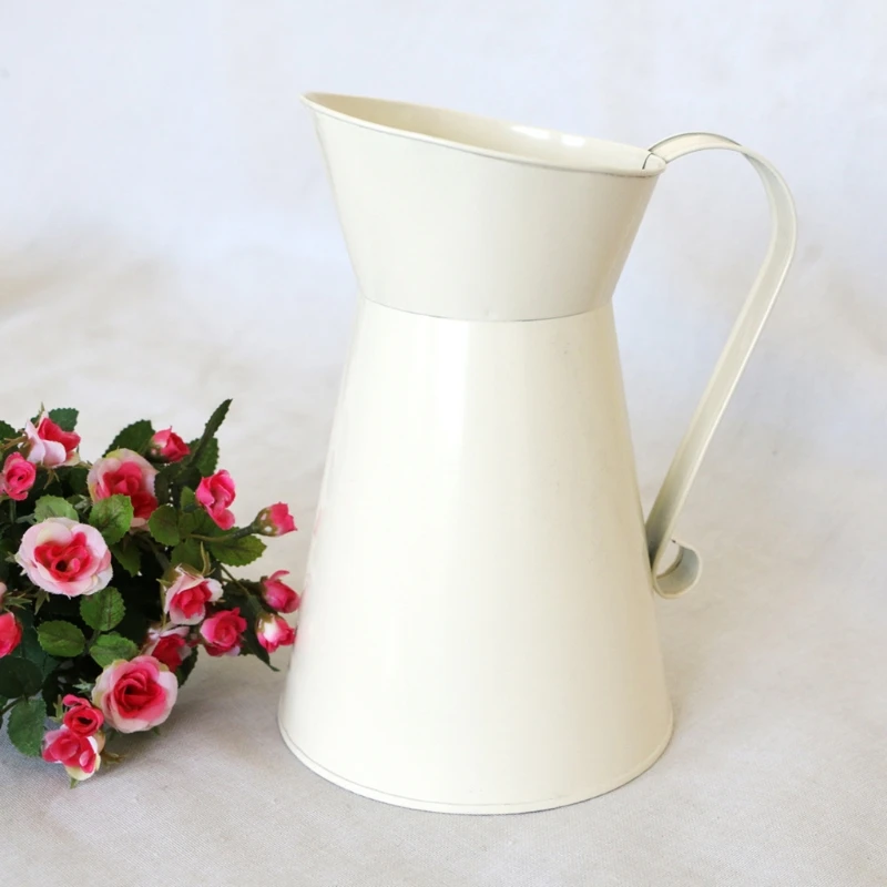 

Vintage White Rustic Milk Jug Vase Home Decor Flower Gardening Coffee Pot Shaped Flower Pot with Handle Country T21C