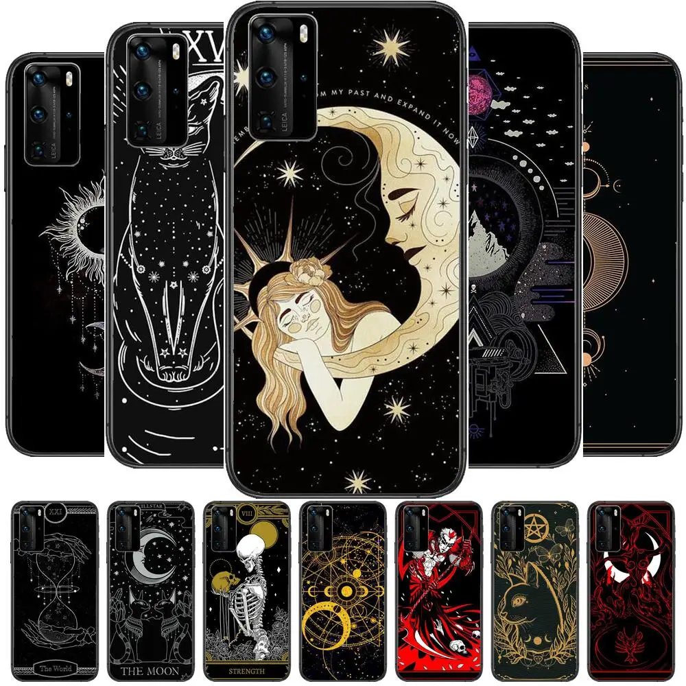 

Witch Moon Tarot Mysterious Totem Phone Case For Huawei P40 p30 P20 10 9 8 Lite E Pro Plus Black Etui Coque Painting Hoesjes com