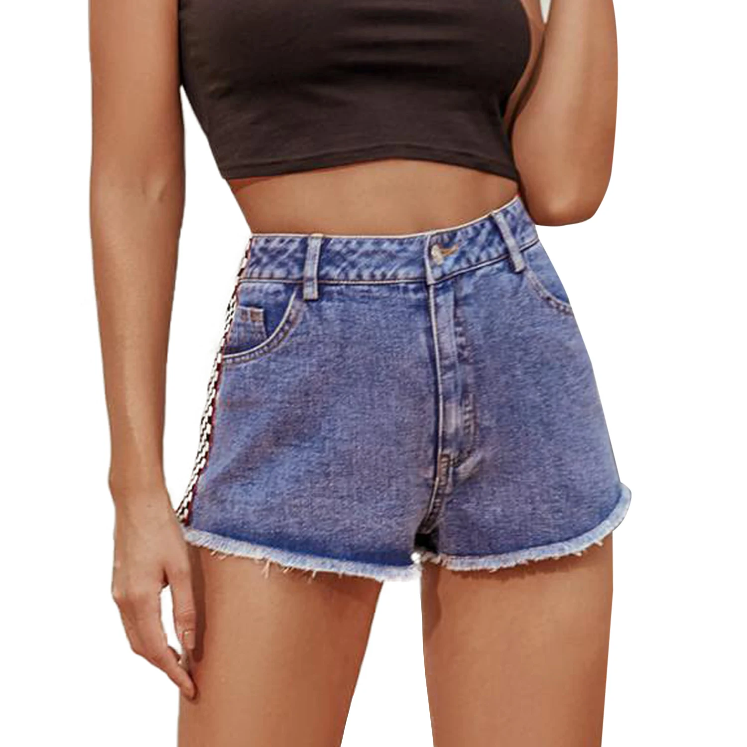 

couture fashion in Europe and America joint high-waisted denim shorts