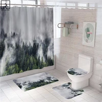 forest trippy shower curtain mountain scenery bathtub waterproof modern shower curtain 3d toilet rug set bathroom accessories