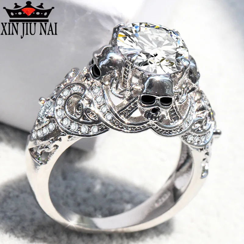Классическое Свадебное готическое кольцо в виде скелета с топом циркониевым